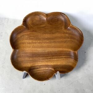 VINTAGE Monkey Pod Wood Scalloped Serving Tray Wooden Dish MCM Kitchen Decor